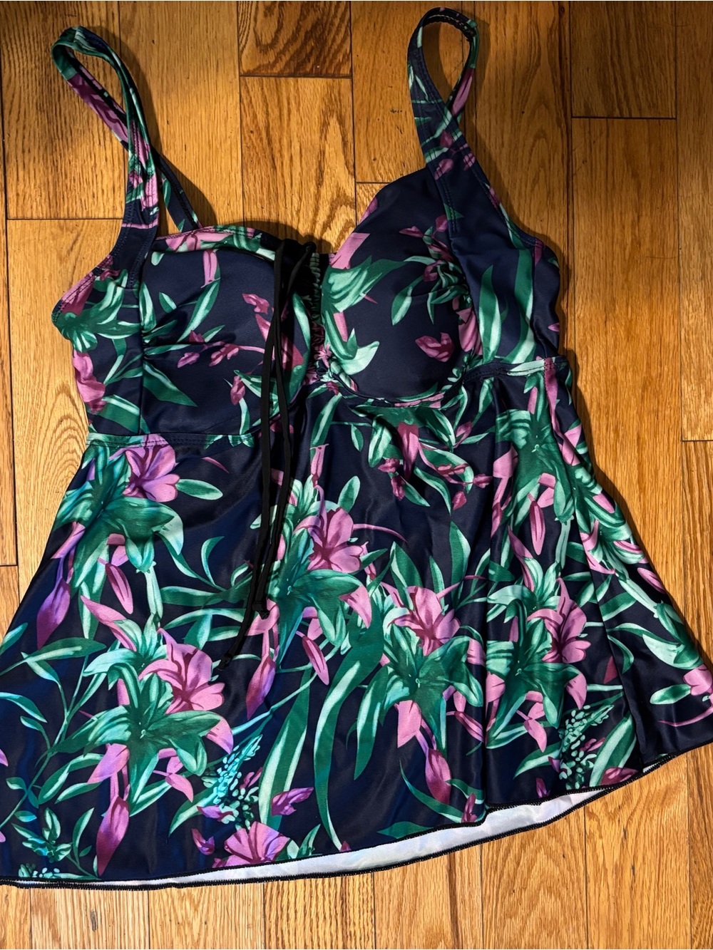 Navy Floral Tankini Top with Built-In Cups